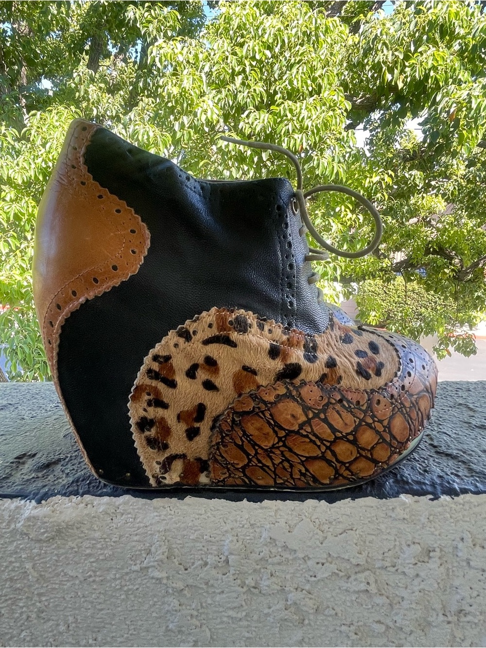 Leather Extremely Rare Irregular Choice Animal Print Wedge Platform Heels 7.5 - Picture 3 of 9